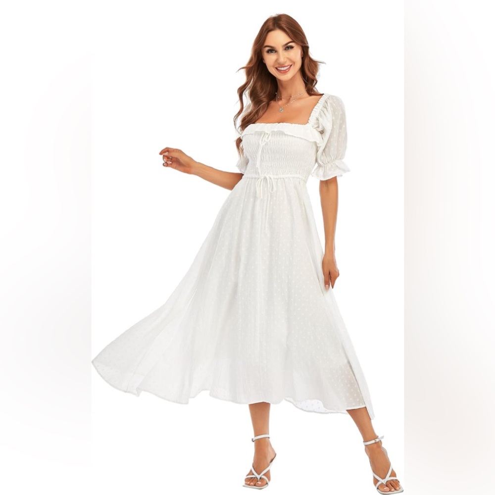 R.YIposha Women Vintage Elastic Square Neck Ruffled Half Sleeve SummerDress NWT
